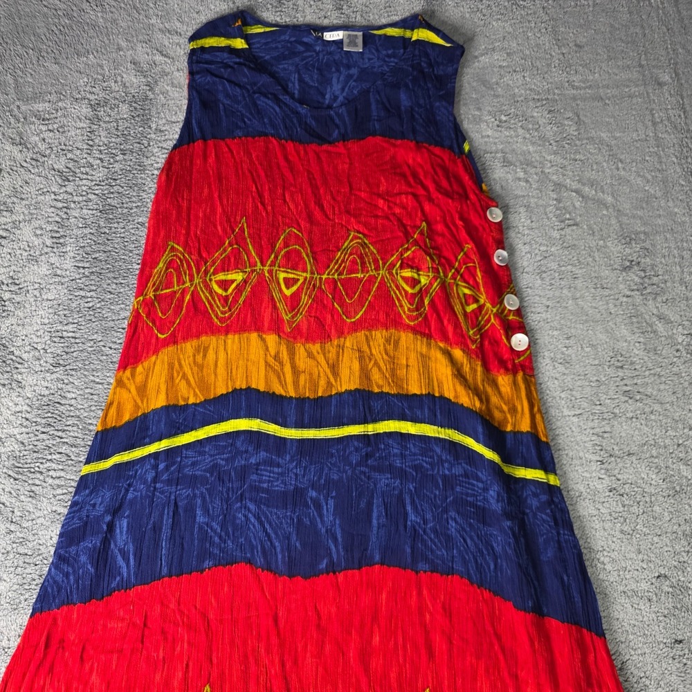 La‎ Cera Womens Medium Maxi Dress Multicolor Colorblock Geometric Crinkle Rayon